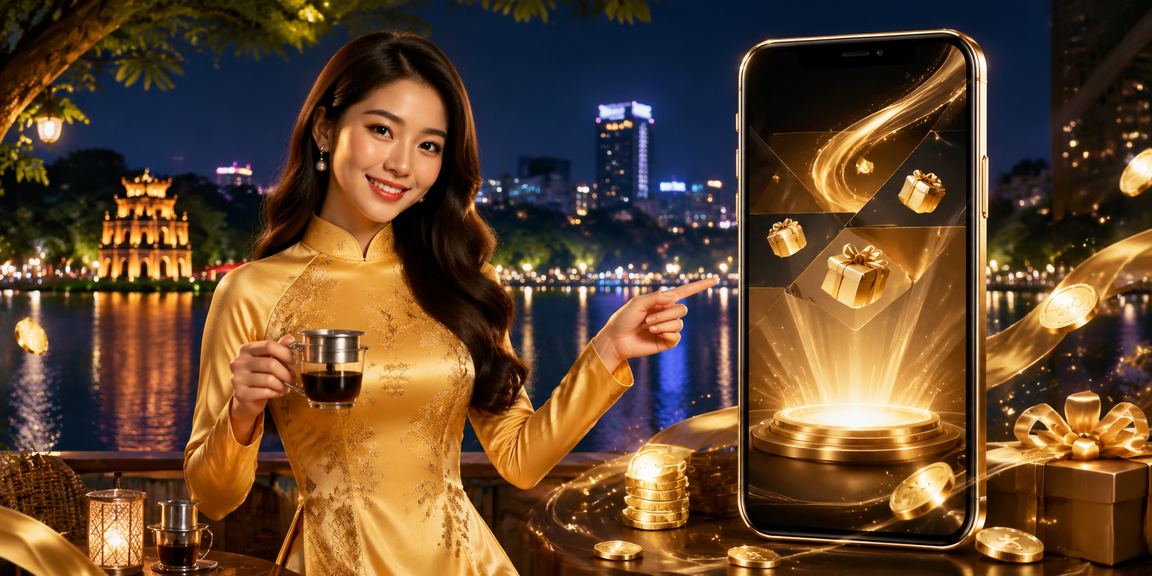 Người dùng đăng ký tài khoản và nhận thưởng tại Hà Nội với áo dài truyền thống