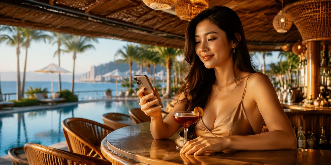 Người chơi trải nghiệm slot game tại khu vực Nha Trang với nón lá truyền thống